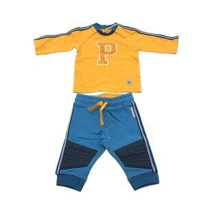 Polarn O. Pyret Baby 2 Pc Outfit Size 0-1M Organic Cotton Yellow & Blue